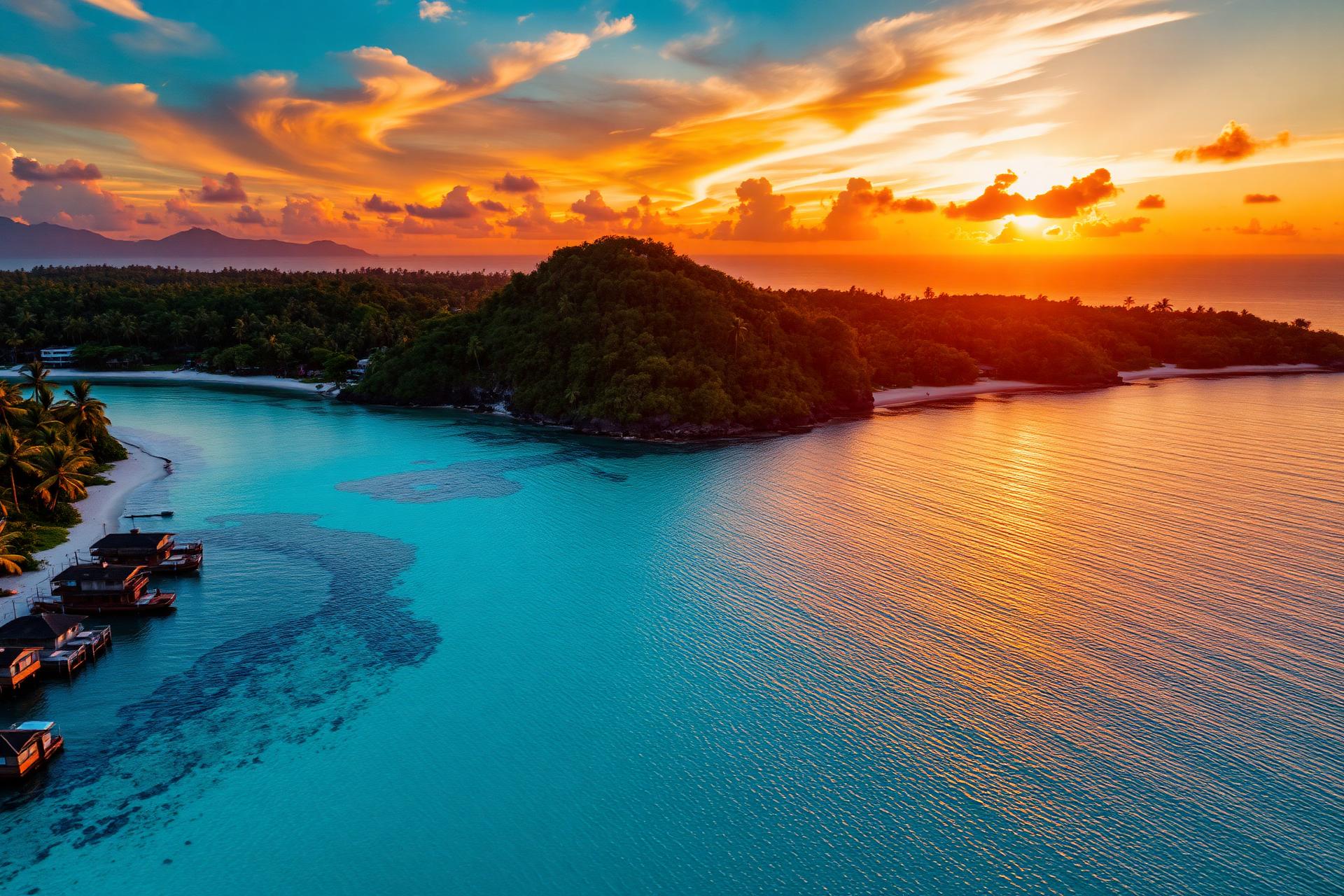 Tropical coastline at sunset